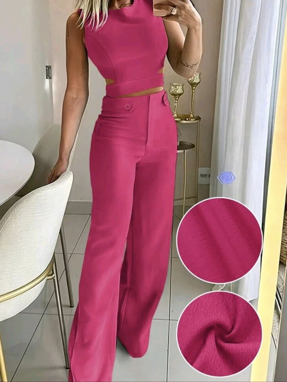 Hot Pink 2 Piece Set Crop Top Pants Medium